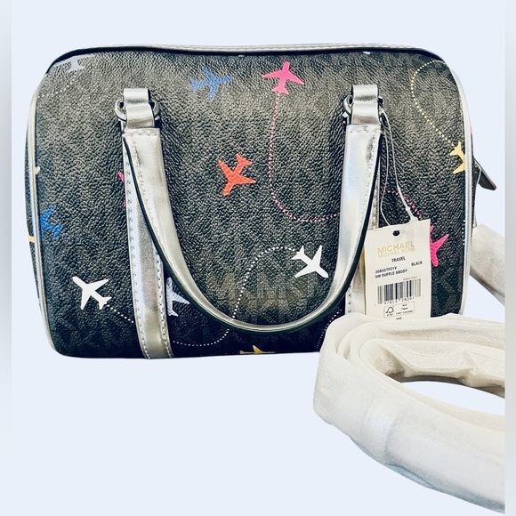 MICHAEL KORS Small Airplane Print Limited Edition Jet Set Crossbody Duffle - Picture 2 of 6